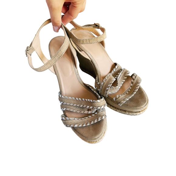 Comptoir des Cotonniers Suede Wedge Strappy Sandal Boho Beige Silver 7.5 Boho - Picture 2 of 9